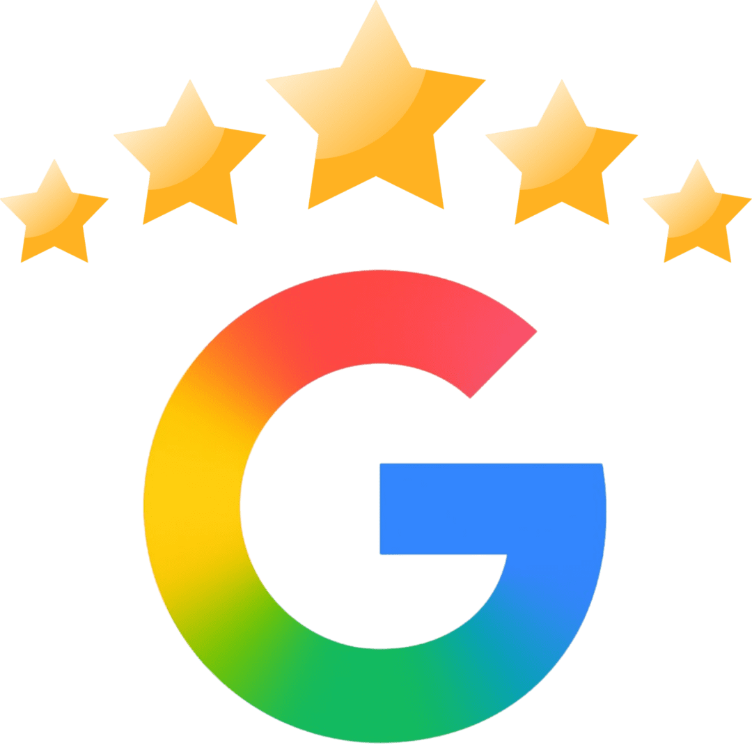 Google logo with five golden stars