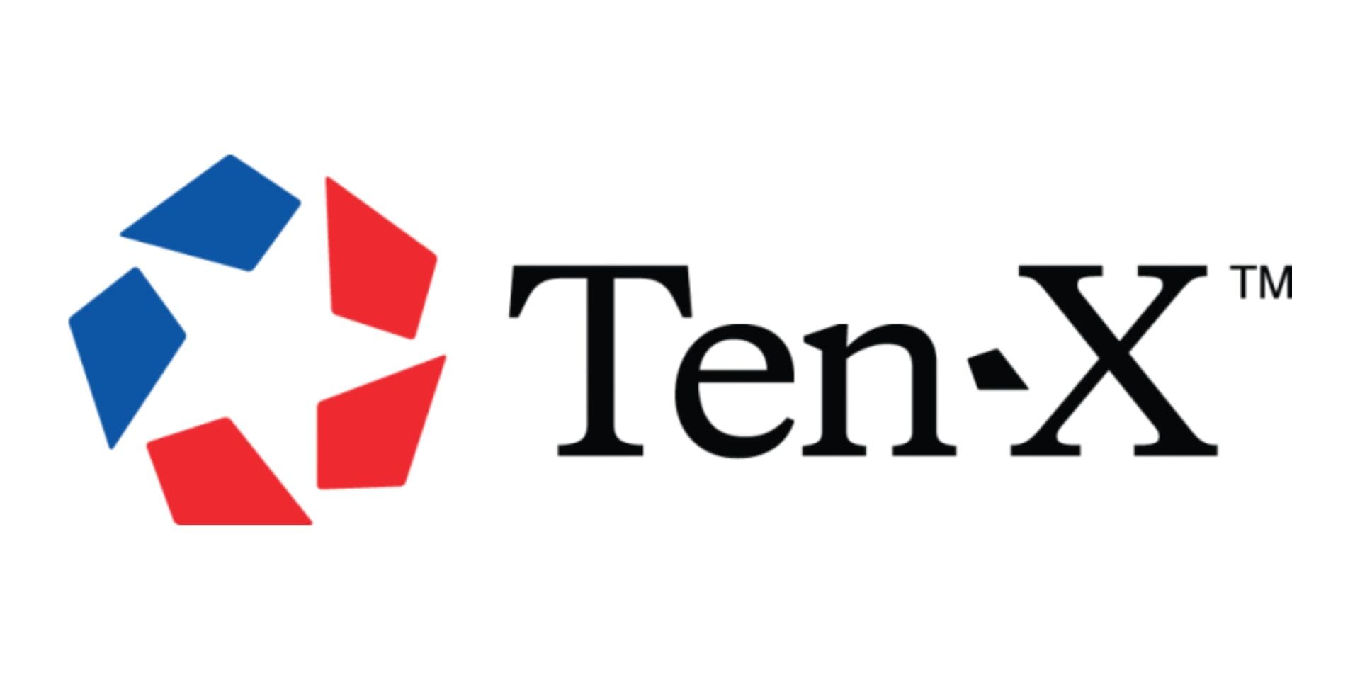 Ten-X logo with red and blue star on white