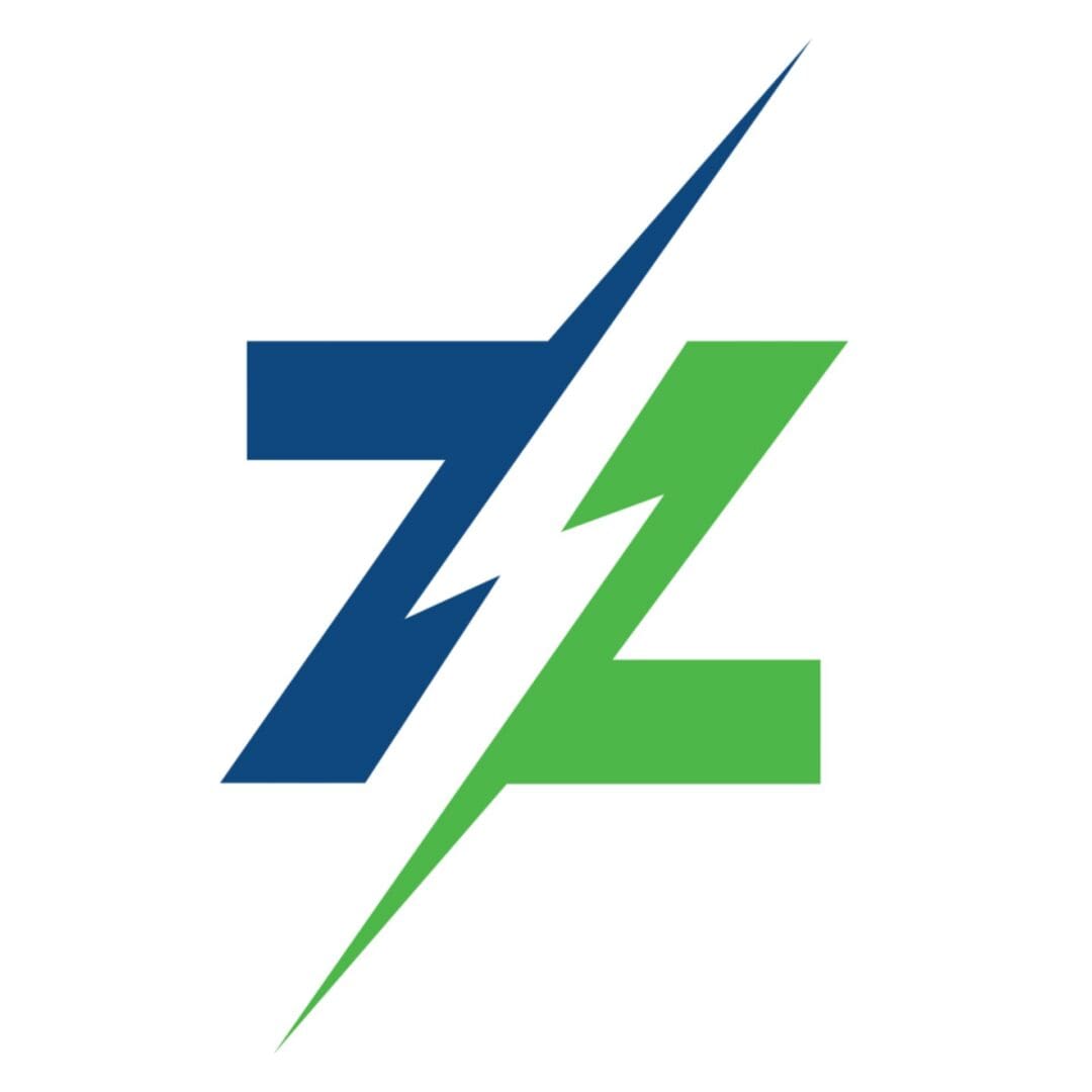 Blue and green TZ mark with lightning